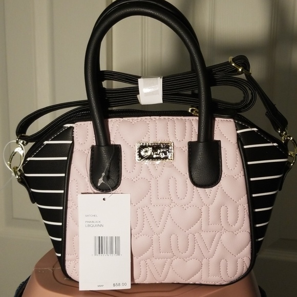 Betsey Johnson Handbags - 🖤NWT-Betsy Johnson Pnk/Blk/White Satchel w/Strap